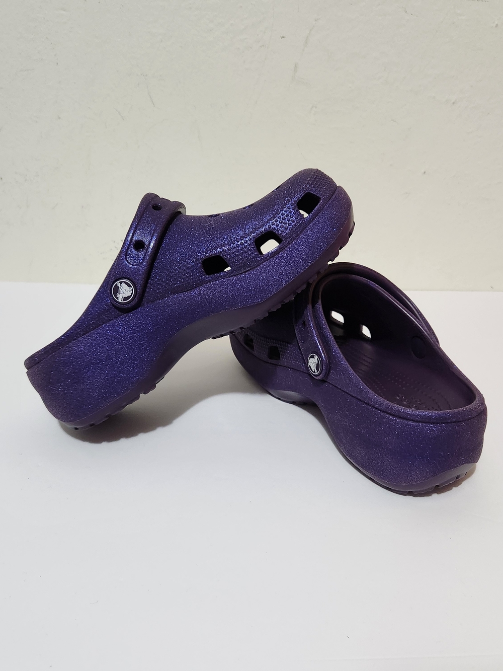 Limited Edition Crocks Women's Glitter Clogs Platform Size 6 Dark Iris Y2K E01